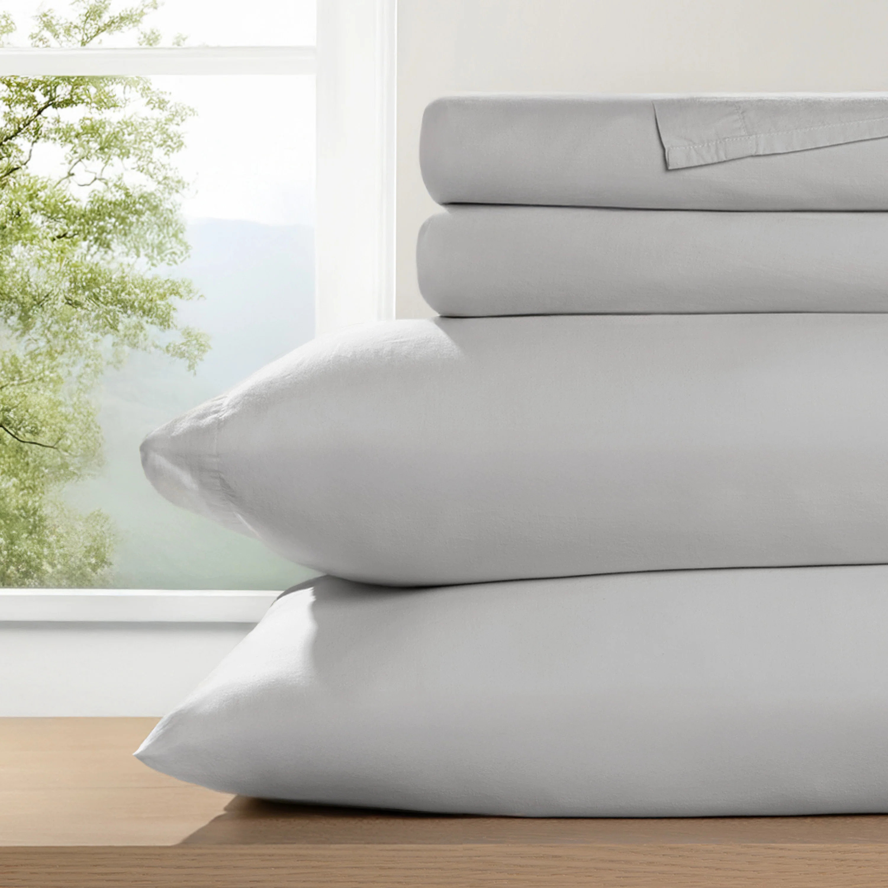 100% Cotton Percale Brushed & Washed 4 Piece Sheet Set | Wayfair North America
