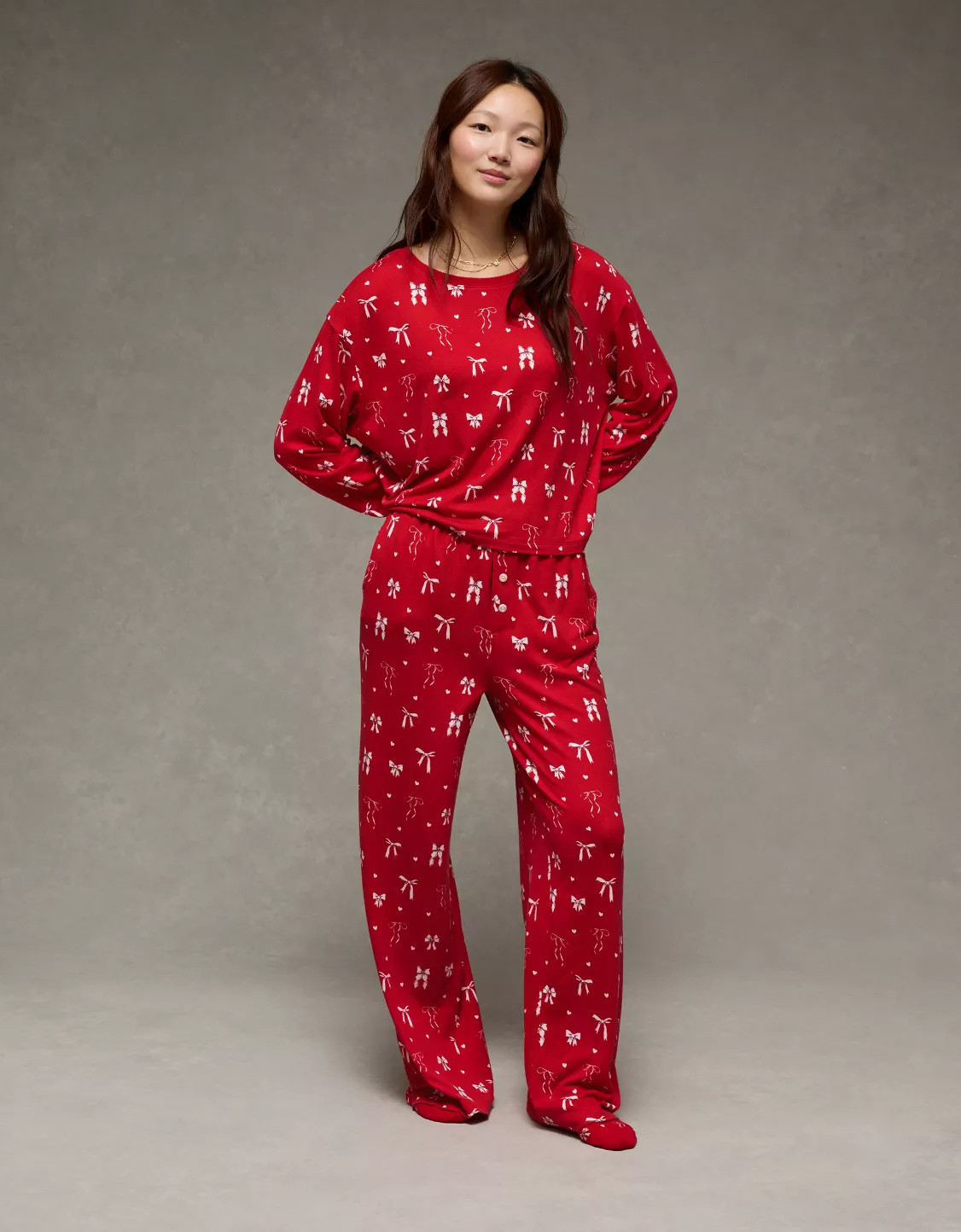 AE Luxe Plush Long-Sleeve & Pant PJ Set | American Eagle Outfitters (US & CA)