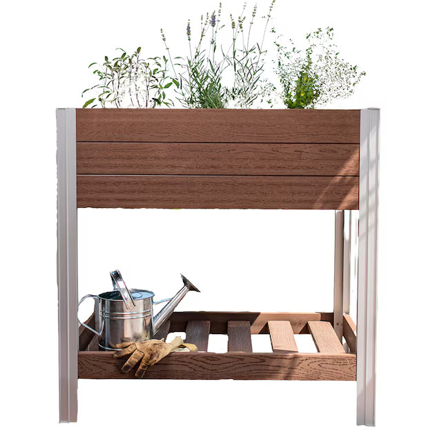 Vita 35.13-in W x 34-in H Brown PVC Vinyl Contemporary/Modern Outdoor Raised Planter Box | Lowe's