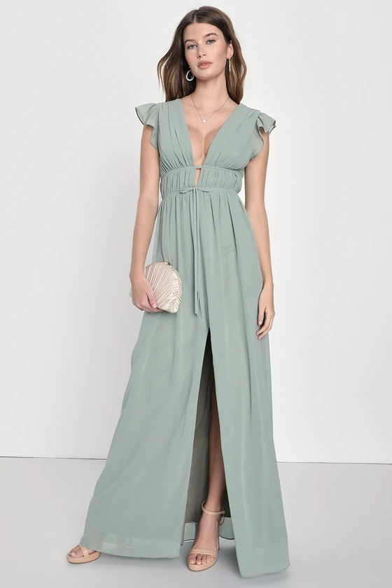 I'm All Yours Sage Brush Ruffled Maxi Dress | Lulus (US)