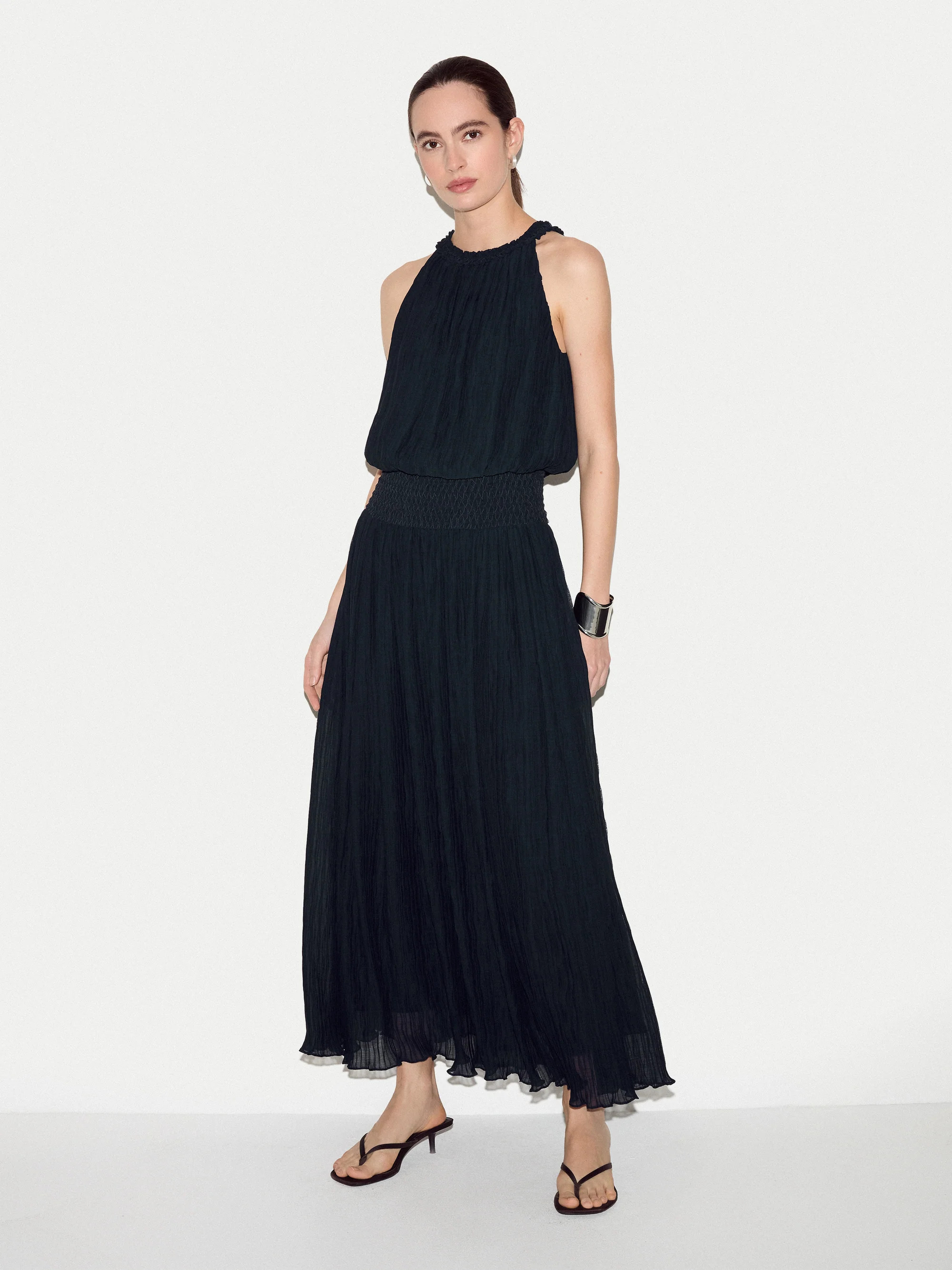 Plisse Viscose Smocked Dress | Navy | Jigsaw (UK)