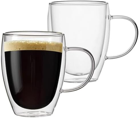 12 Oz Double Walled Glass Coffee Mugs with Handle, Insulated Layer Coffee Cups, Clear Borosilicat... | Amazon (US)