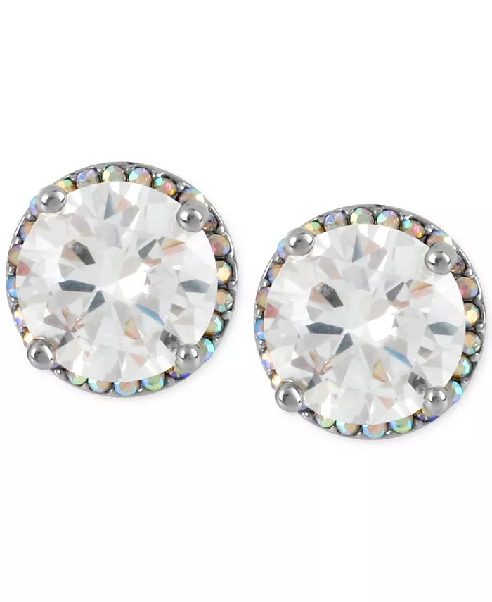 Betsey Johnson Silver-Tone Crystal Round Stud Earrings - Macy's | Macy's