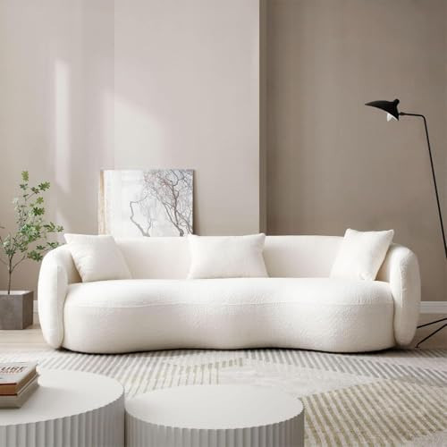 Modern Curved Sofa, 93.6" 4-Seater Boucle Cloud Couch with 3 Pillows, Comfy Upholstered Sofas for Living Room, Apartment, Office, Off-White | Amazon (US)