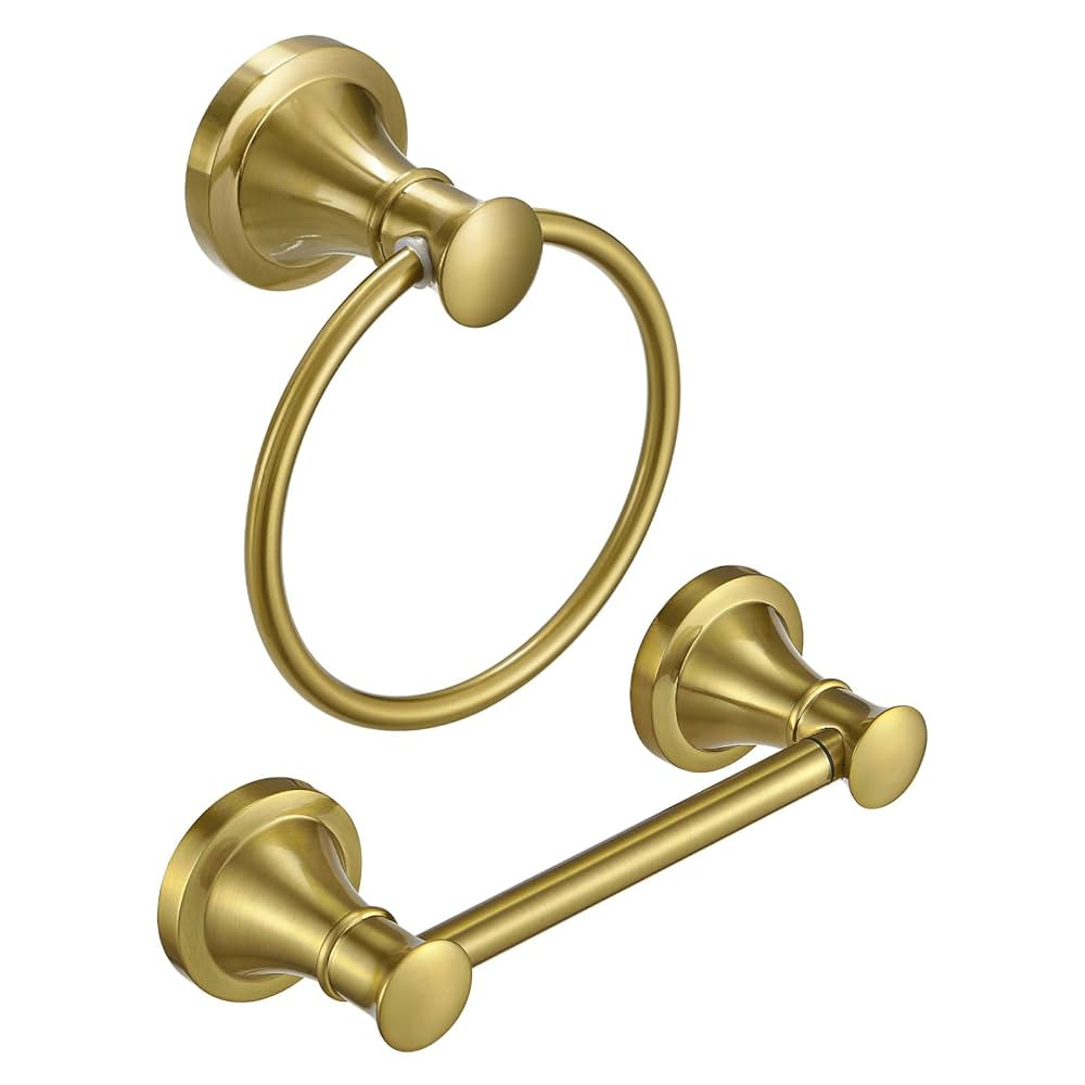 RUMOSE Toilet Paper Holder and Hand Towel Ring Brushed Gold Wall Mount Bathroom Hardware Accessor... | Amazon (US)