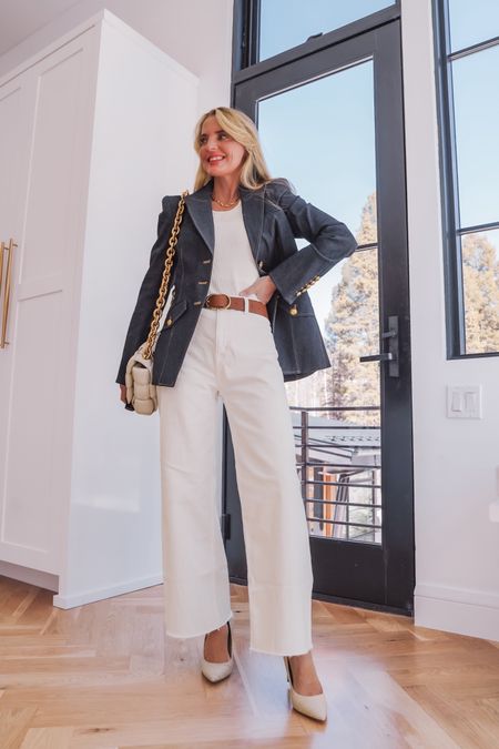 These beautiful wardrobe basics from @Nordstrom are so chic and easy to pair with everything in your closet! #NordstromPartner

First things first, these super flattering white jeans are some of my favorites this summer! The jeans are by Pistola, they’re high quality, and are super affordable. They don’t have any front pockets, which gives them a really great streamlined appearance. I also love the modern wide-leg fit and ultra high waist that is very slimming. 

On top, I’m wearing a beautiful denim blazer with a super soft cotton tank. The blazer keeps going in and out of stock, but I also linked a few similar blazers, including a really cool denim Cinq à Sept blazer I also own and love.

Then I finished the look with a few of my favorite, super versatile summer accessories - a pair of Sam Edelman raffia pumps, my Bottega Veneta Cassette Bag, a super affordable leather belt, and a gorgeous Monica Vinader teardrop chain choker necklace. 

~Erin xo


#LTKStyleTip #LTKSeasonal #LTKFindsUnder100