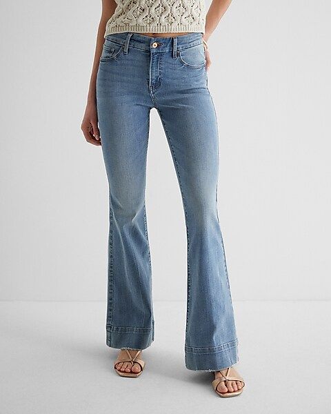 Mid Rise Light Wash FlexX Tall Hem 70s Flare Jeans | Express