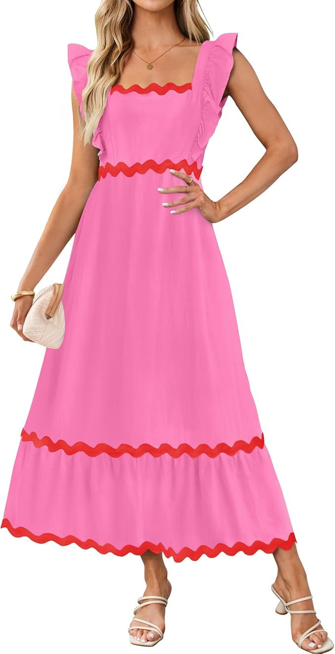 ZESICA Women's Summer Sleeveless Ruffle Dresses Square Neck Backless Boho Flowy Maxi Sundress wit... | Amazon (US)