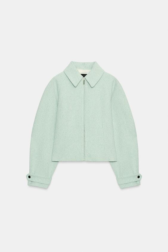 Zara - Textured Zip Jacket - Ecru / Green - Xl - Woman | Zara US