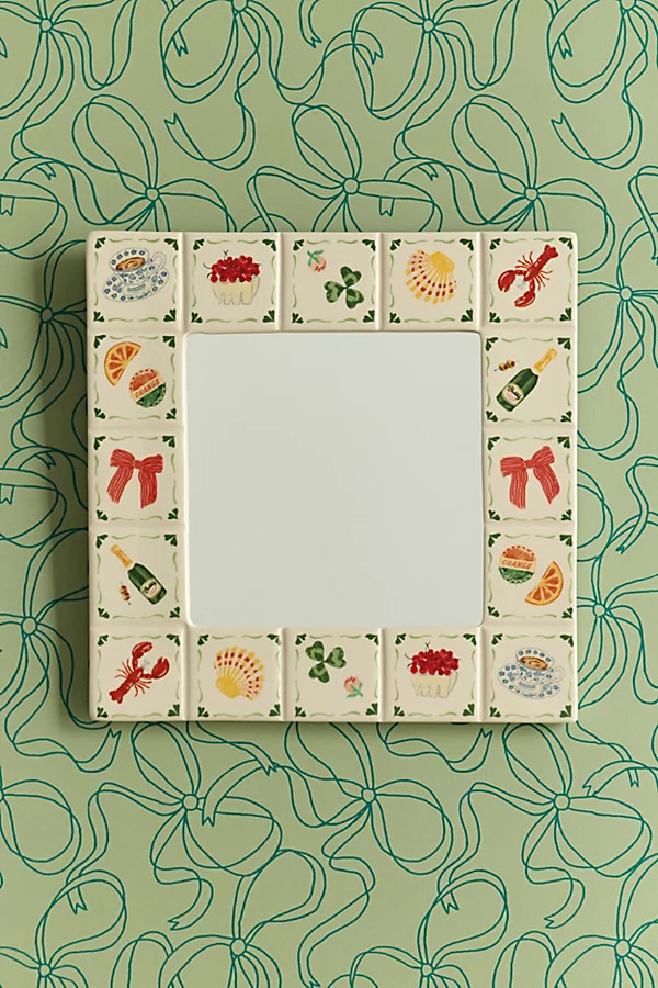 Hamptons Tile Square Ceramic Wall Mirror | Urban Outfitters (US and RoW)