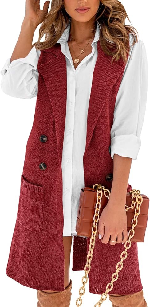 Danedvi Women Open Front Lapel Collar Cardigan Vest Button Down Long Sweaters Cardigan Solid Oute... | Amazon (US)