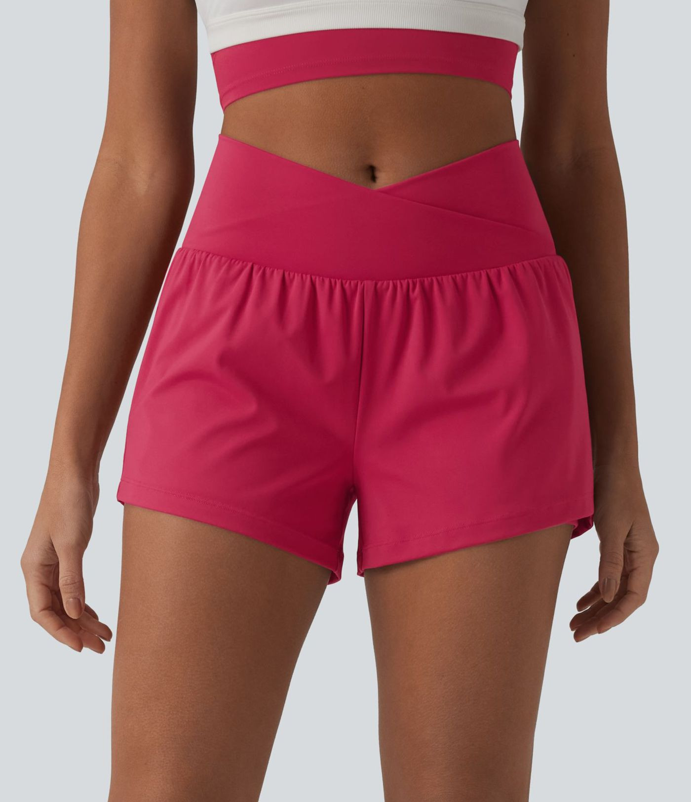 Women\u2019s SoftlyZero\u2122 Airy Crossover High Waisted 2-in-1 Cool Touch Yoga Shorts 3'' with ... | HALARA