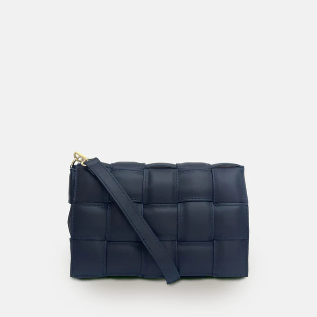 Navy Padded Woven Leather Crossbody Bag | Shop Simon