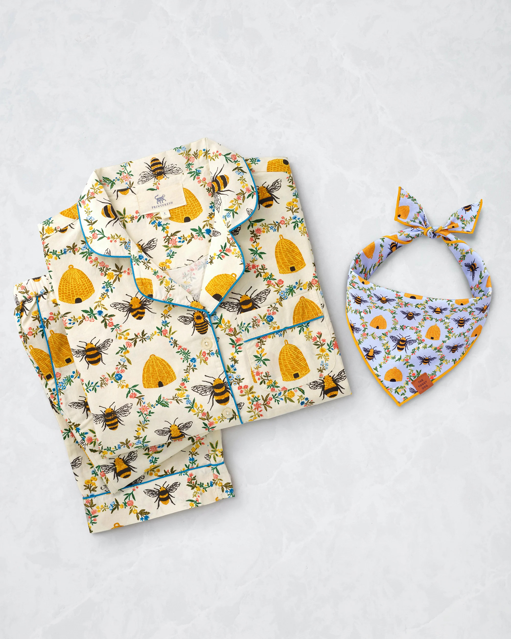 PF x The Foggy Dog Sweet Bee - Long Set & Dog Bandana Bundle - Multi | Printfresh