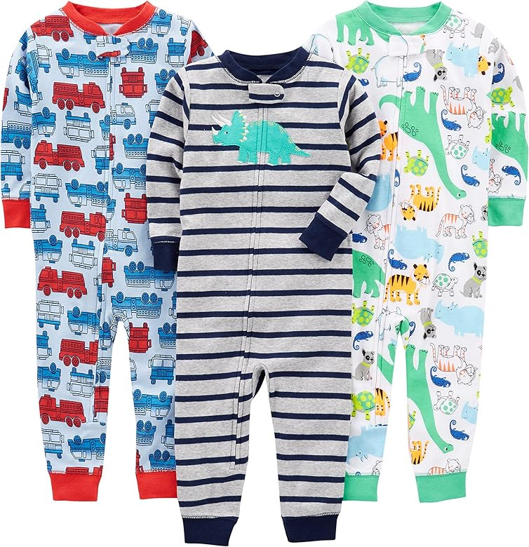 Baby and Toddler Boys' 3-Pack Snug Fit Footless Cotton Pajamas | Amazon (US)