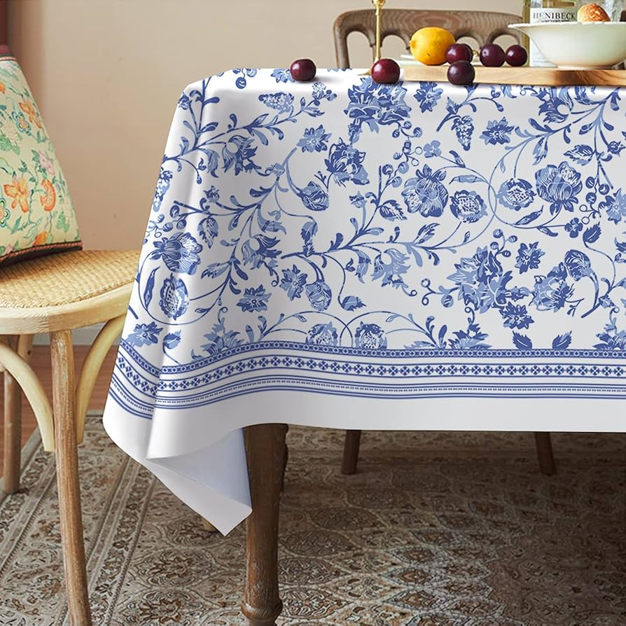 Rectangle Tablecloth - 60 x 84 Inch Blue Floral Rustic Tablecloth Classic French Country Printed ... | Amazon (US)