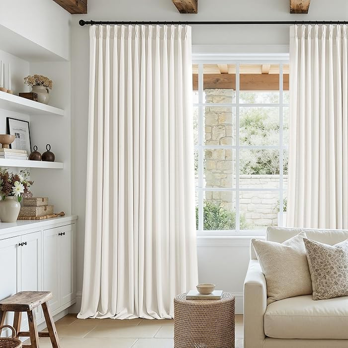 Ivory Linen Curtains 92 Inches Long 2 Panels Set Pinch Pleated Linen Drapes for Living Room Bedro... | Amazon (US)