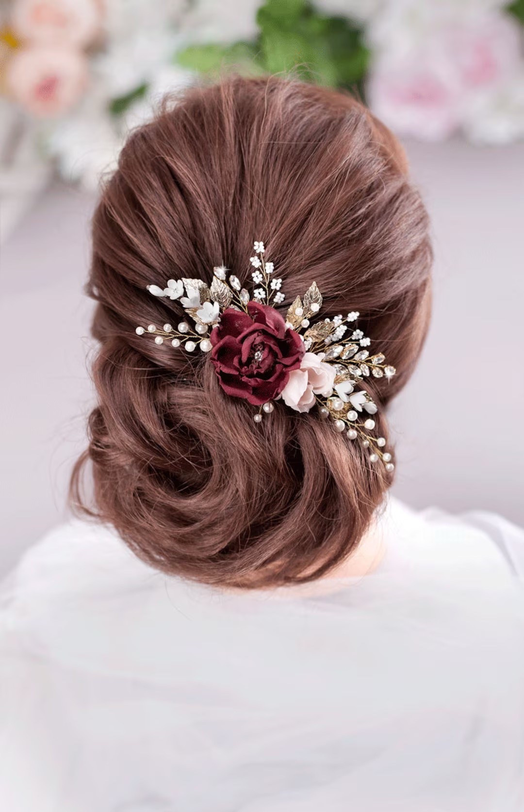 A romantic finishing touch for any bridal look, this burgundy silk flower comb blends deep marsala blooms with delicate pearls and crystals for a timeless, elegant style. Lightweight and flexible, it slides easily into any hairstyle—perfect for brides, bridesmaids, or special events. The rich burgundy tones add warmth and sophistication while the silk petals keep the look soft and natural. #bridalaccessories #burgundywedding #bridalhair #weddingstyle #bohowedding #ltkfinds #weddinginspiration

#LTKSeasonal #LTKSpringSale #LTKWedding