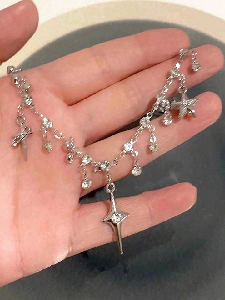 Cross Fringe Necklace Women's Bling Atmosphere Ultra Flashy Zirconia And Unique Design Collarbone Chain | SHEIN