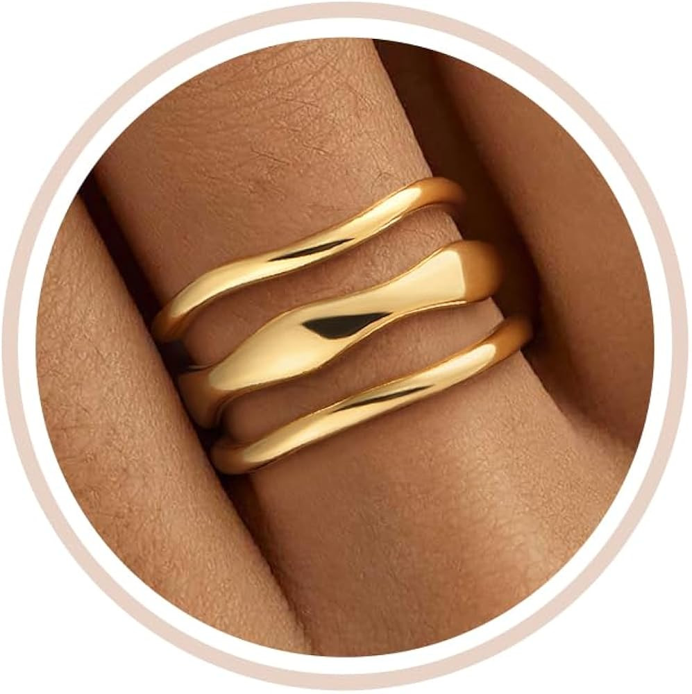 Gold Rings for Women Dainty 14K Gold Plated Wavy Stackable Gold Ring Set Fashion Chunky Thumb Rin... | Amazon (US)