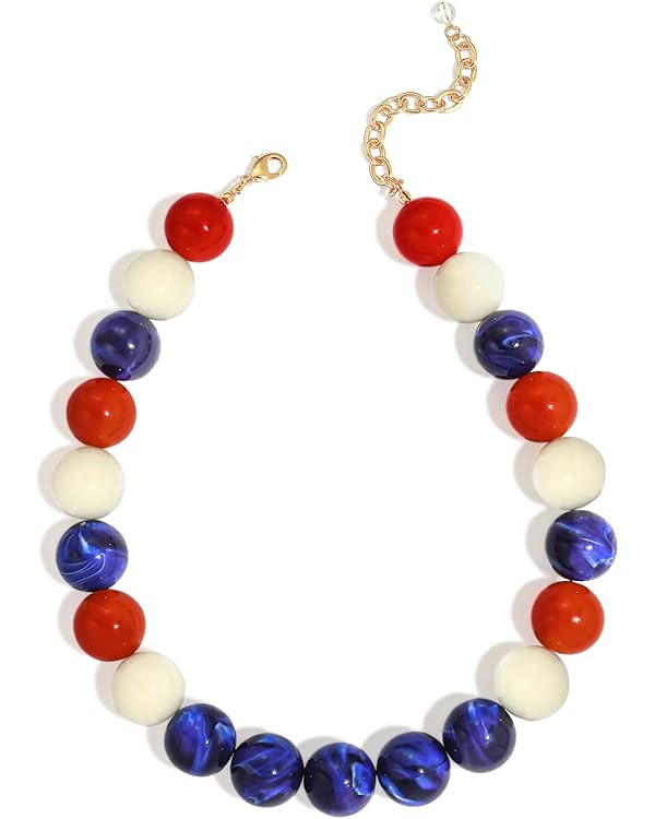 Amazon.com: FAUTHENTICUTE 4th of July Beaded Necklace for Women Large Red Blue White Round Acryli... | Amazon (US)
