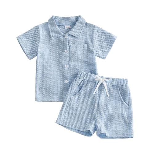 Amazon.com: BemeyourBBs Toddler Baby Boy Summer Clothes Button Down Shirt Tops and Shorts Set wit... | Amazon (US)