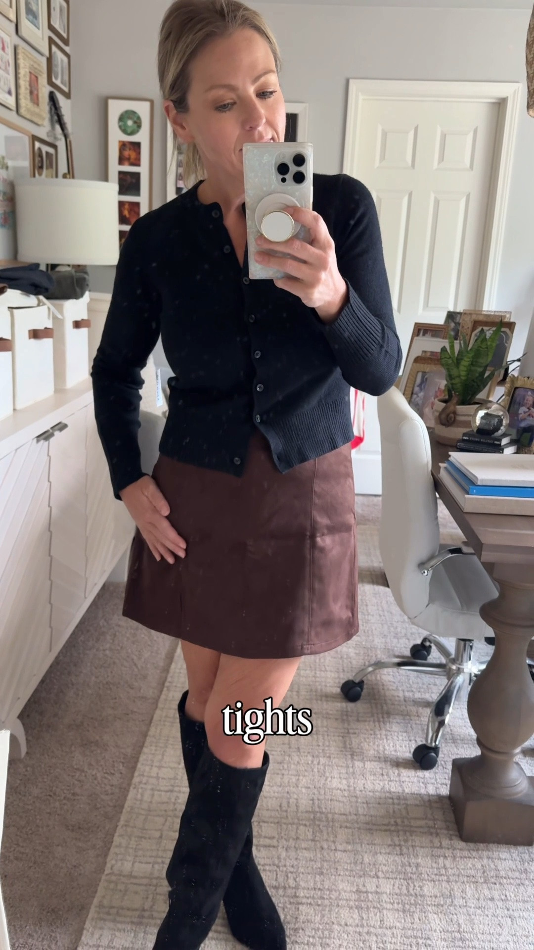 Repeat for fall and winter with tights. Both the cropped cardigan and the skirt (suede and cord) are 50% off. The whole outfit is under $40! Runs TTS- I’m in an XS regular in the cardigan and a Small regular in the skirt, but should have sized at an XS.

#LTKOver40 #LTKPetite #LTKSaleAlert