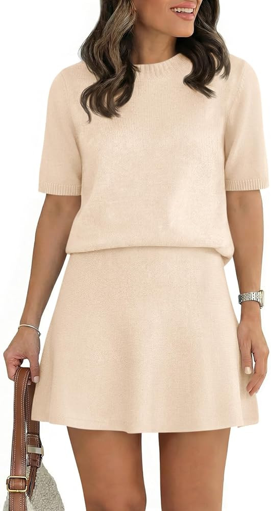 Saodimallsu Womens Lounge Sets Short Sleeve Sweater Summer Outfits 2 Piece Skirt Sets Mini Skirts... | Amazon (US)