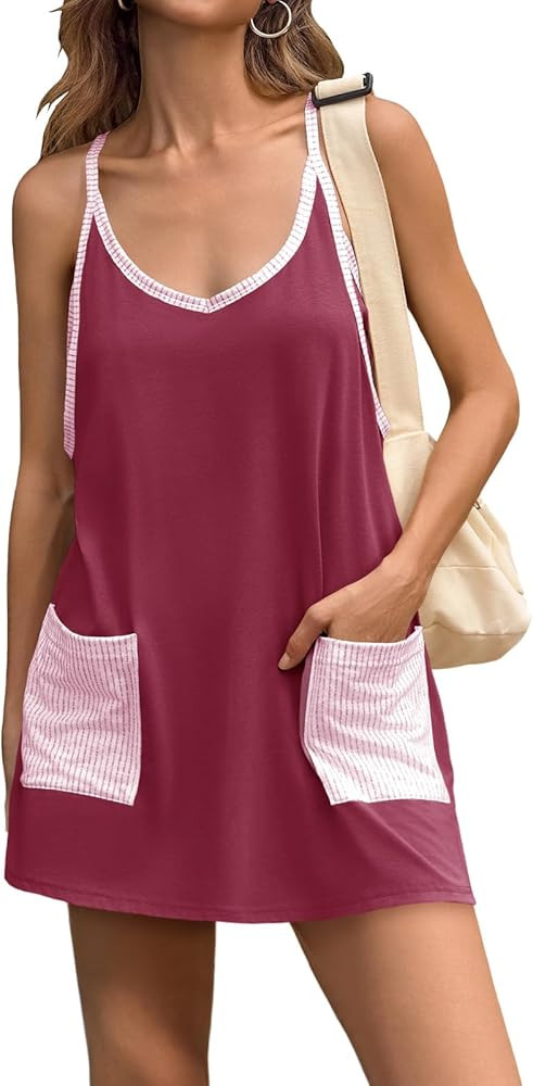 Fisoew Womens Tennis Athletic Dress Mini Romper Dress with Built in Shorts Summer Vacation Outfit... | Amazon (US)