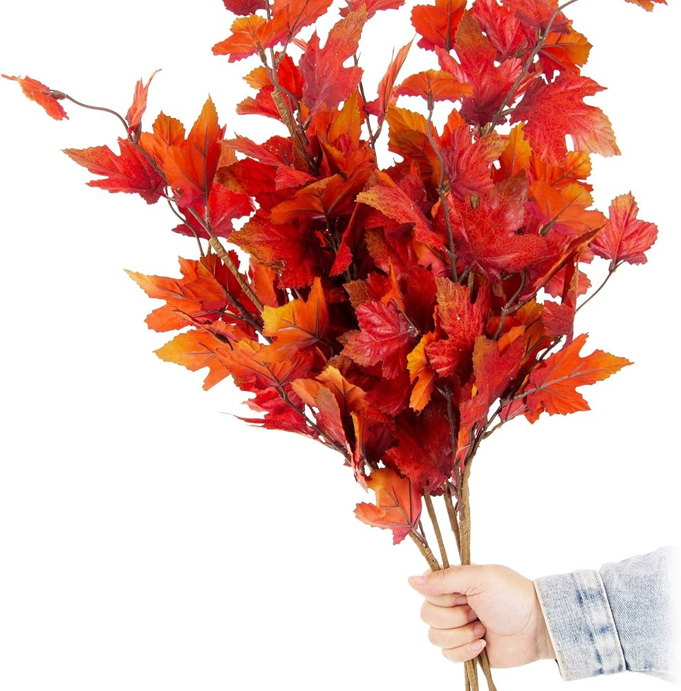 JD Artificial Fall Flower Maple Tree Branch 6pcs 32 Inch Long Stem Maple Fall Plant for Home Déc... | Amazon (US)