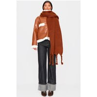 PRETTYLITTLETHING Brown Tab Fuzzy Blanket Scarf, Brown | PrettyLittleThing UK