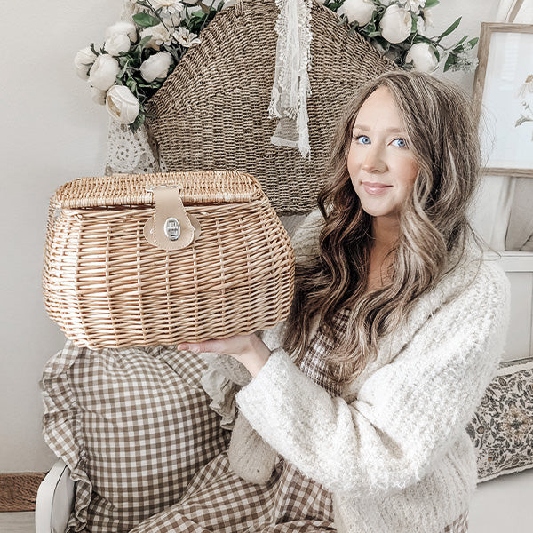 Willow Woven Lidded Basket with Vegan Leather Strap - Decor Steals | Decor Steals
