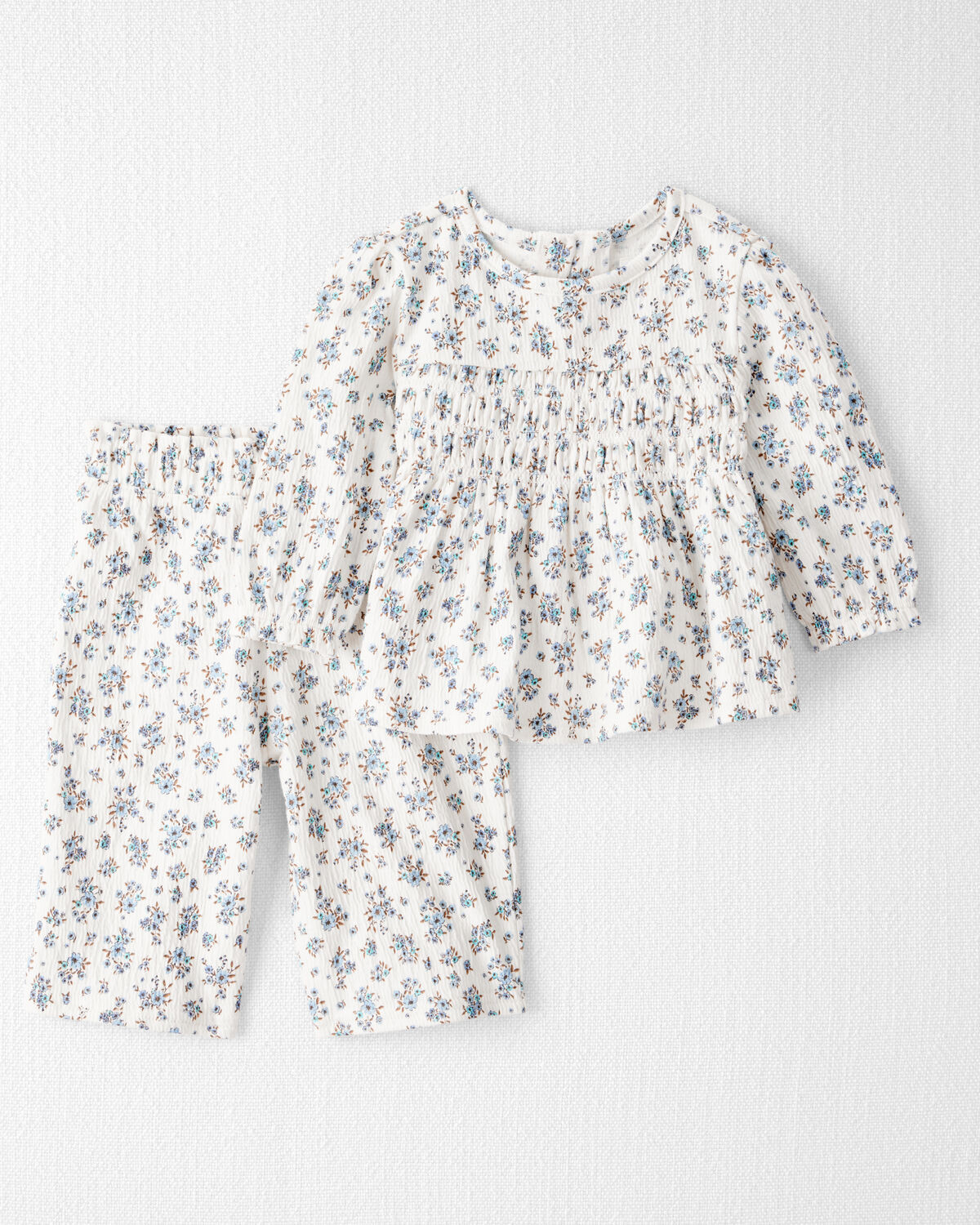 Baby Girl 2-Piece Organic Cotton Crinkled Knit Set in BlueMist Bloom Print | Carter's Inc