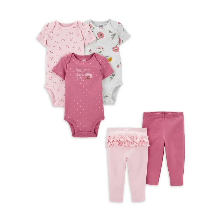 Carter's Child of Mine Baby Girls Short Sleeve Bodysuits & Pants Outfit Set, 5-Piece, Preemie-24 ... | Walmart (US)