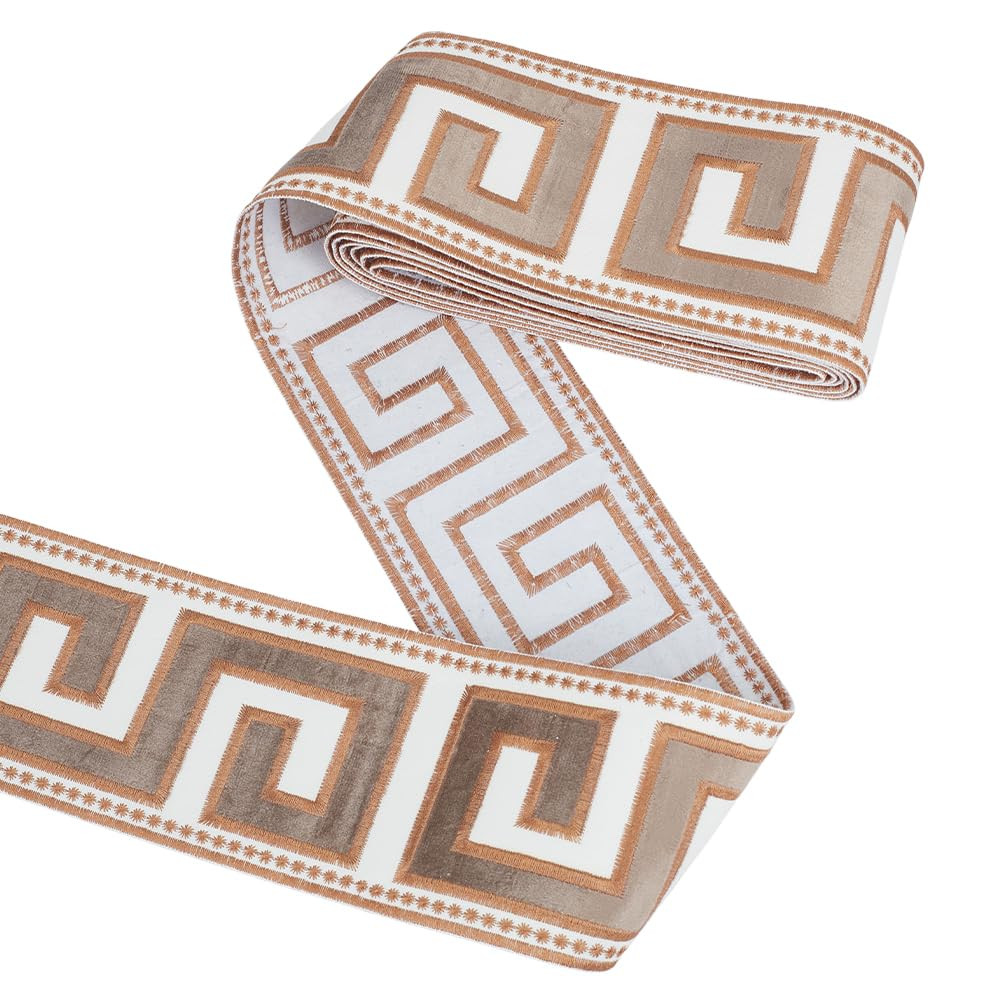 FINGERINSPIRE 3.28Yards Embroidered Drapery Trim 3-3/4 inch Wide Polyester Jacquard Grid Ribbon T... | Amazon (US)