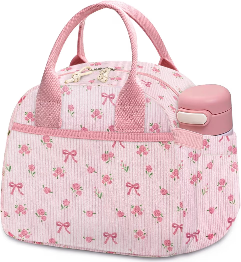 Lunch Box for Women, Insulated Lunch Bag Cute Corduroy Lunchbag Reusable Lunchbox for Work (flowe... | Amazon (US)