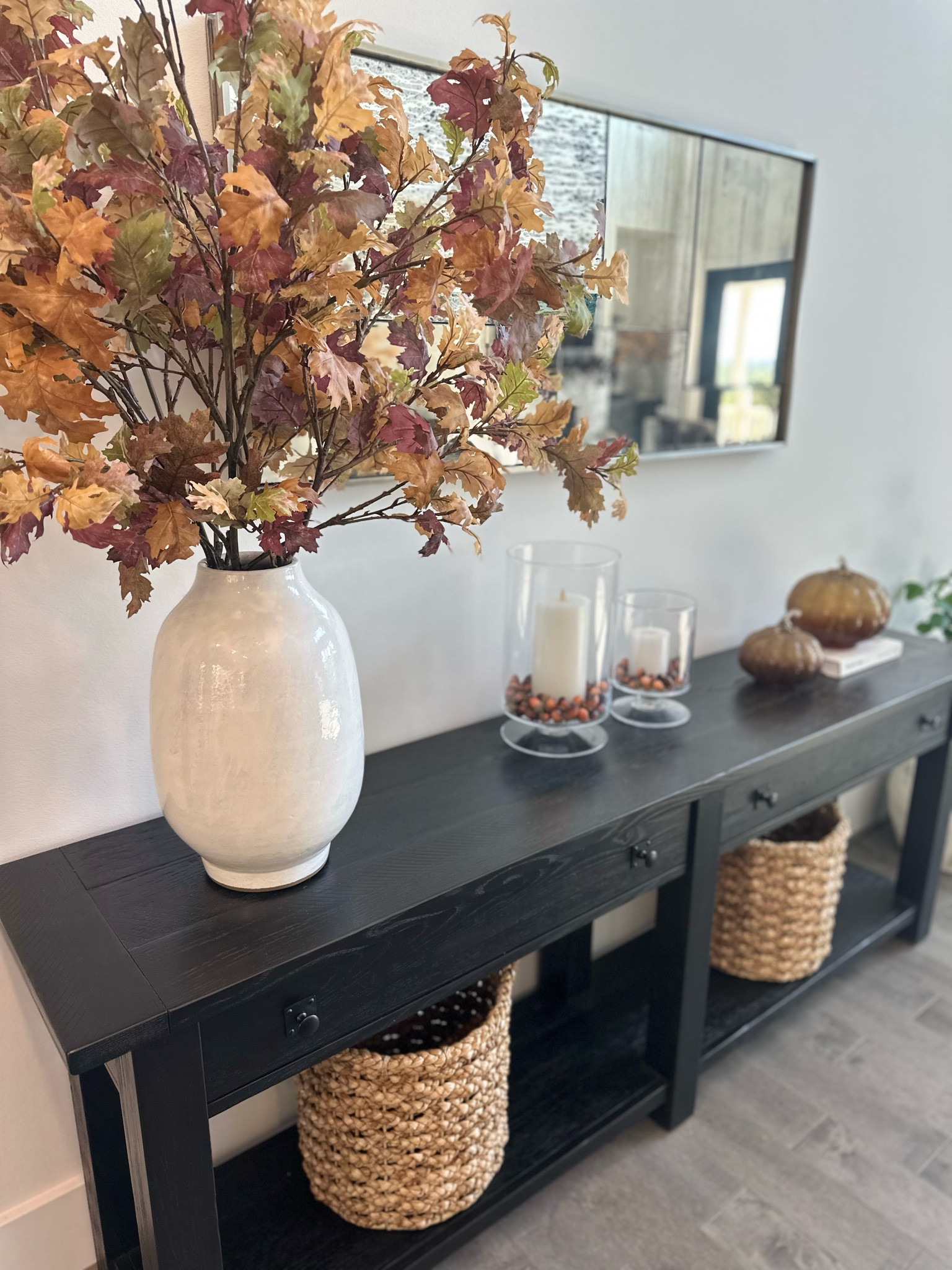 Hello September! 😍🍁

So excited about all things cozy and all that the new season upon us has in store! 

I love adding statement branches, lots of candle decor, woven textures and of course, beautiful pumpkins scattered around for fall 😍✨🍂

Pottery Barn autumn oak branch | glass pumpkins | fall console | console decor | console inspo | target Seagrass basket | crate and barrel hurricane | flameless flicker candles | fall inspo | fall decorating | pottery barn vase | pottery barn bench weight console 

#LTKhome #LTKSeasonal