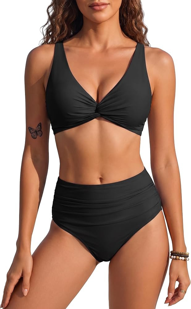 HORISUN High Waist Bauchweg Bikini Set f\u00fcr Damen mit Twist Front V Ausschnitt gepolsterten E... | Amazon (DE)