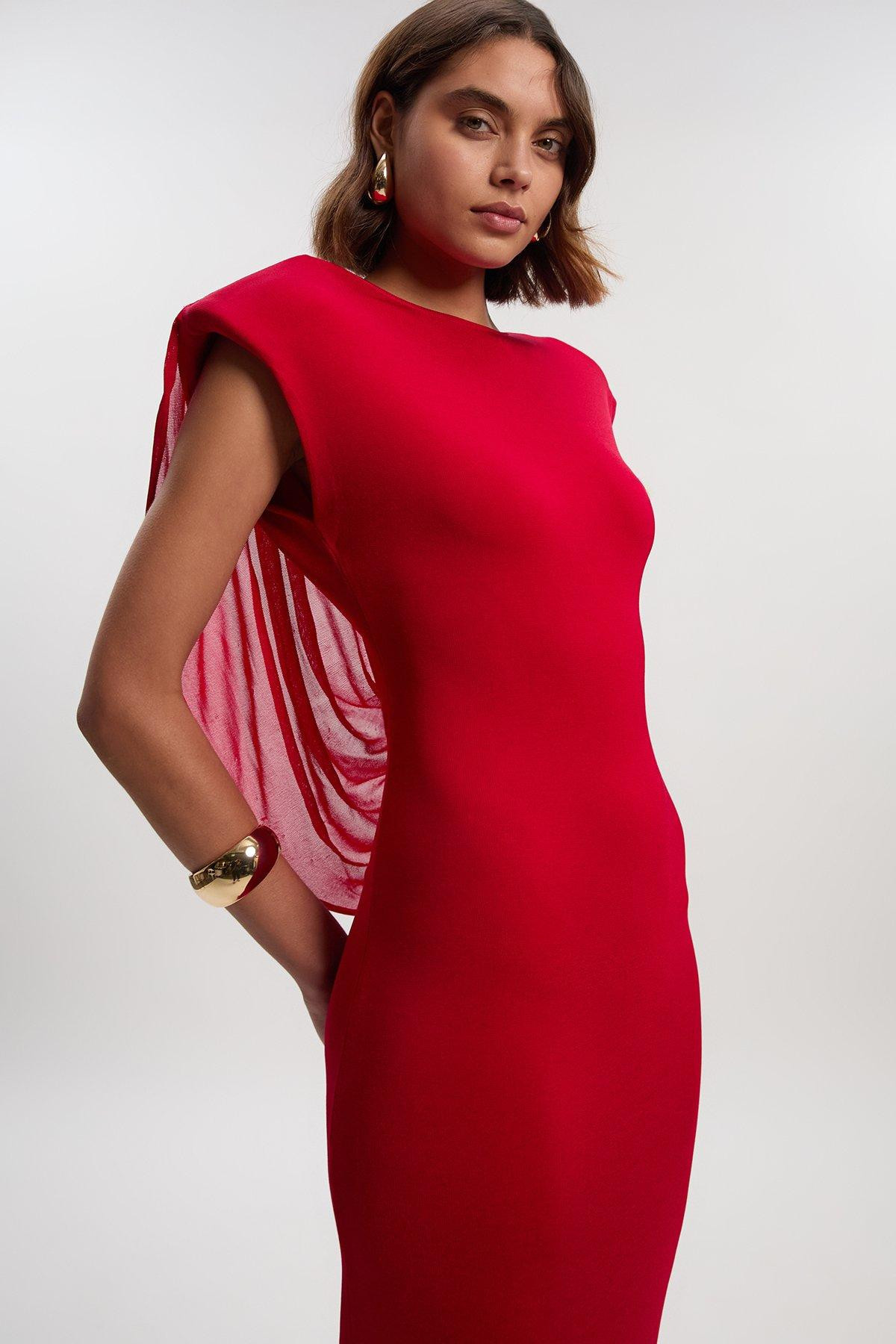 Viscose Blend Slinky Drape Plunge Back Knit Maxi Dress | Karen Millen US