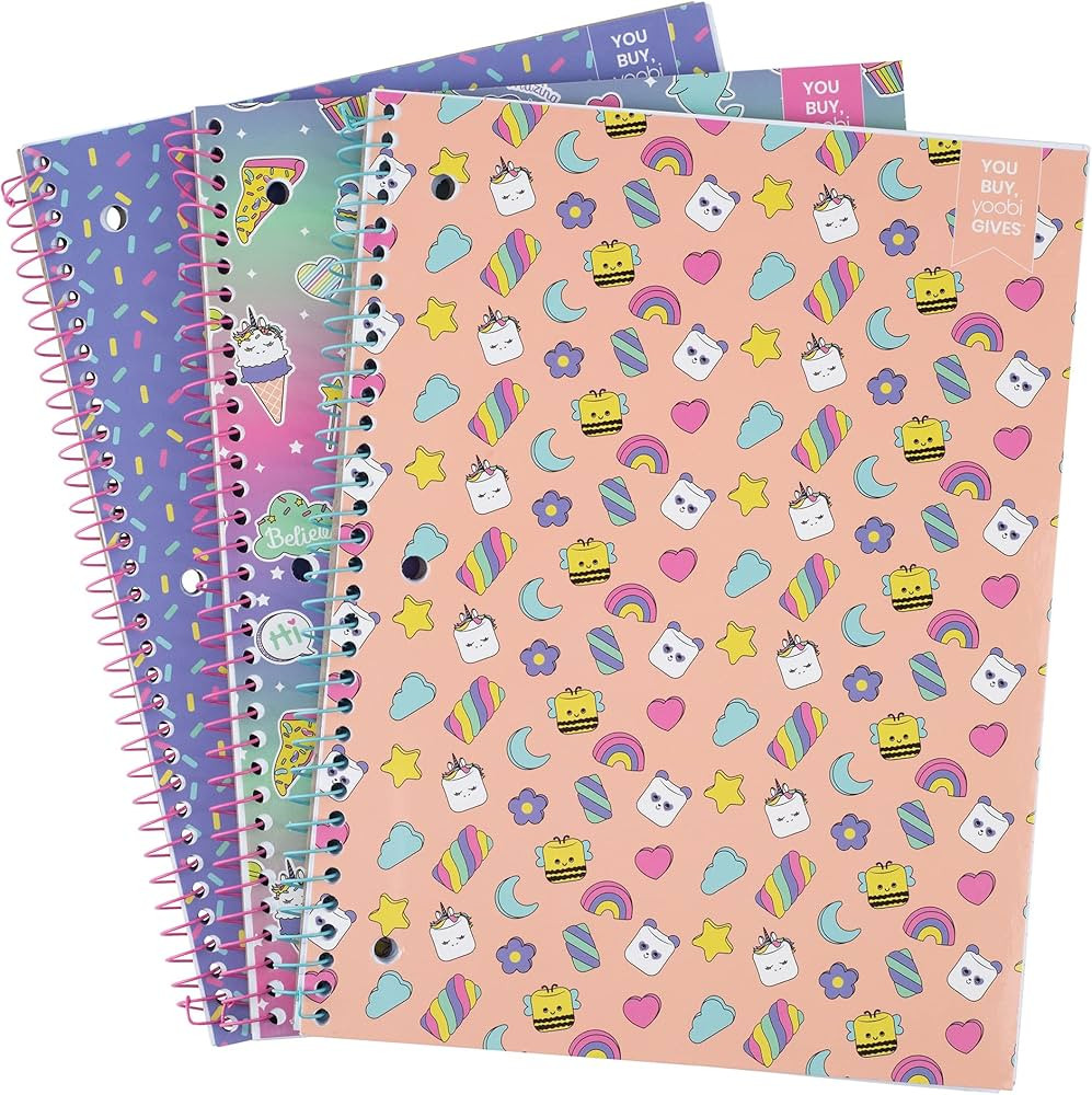 Yoobi Wide Ruled 8 x 10.5” Spiral Notebook Set – 3-Pack of 1 Subject Notebooks, Sprinkles, Sw... | Amazon (US)