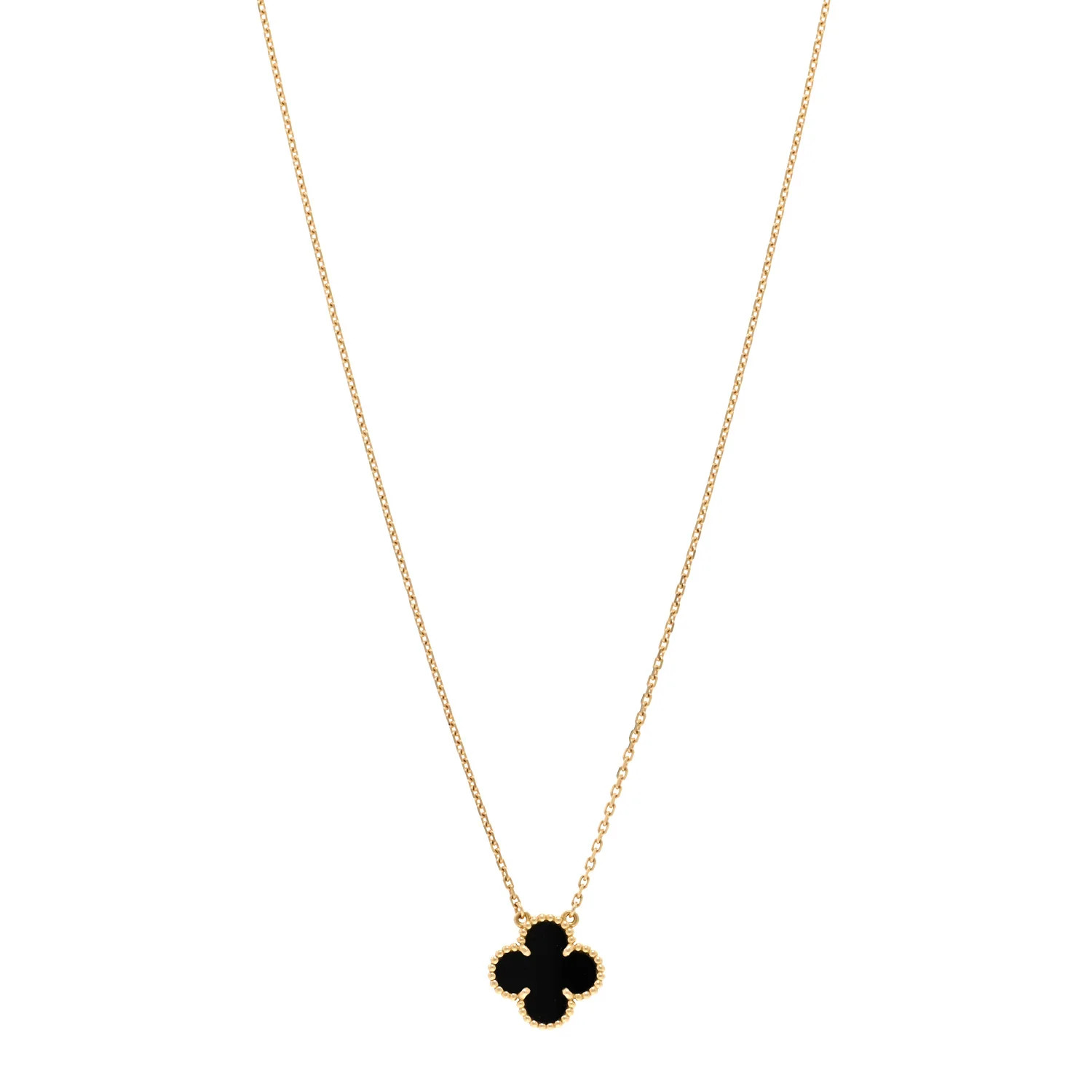 VAN CLEEF & ARPELS 18K Yellow Gold Black Onyx Vintage Alhambra Pendant Necklace | FASHIONPHILE (US)
