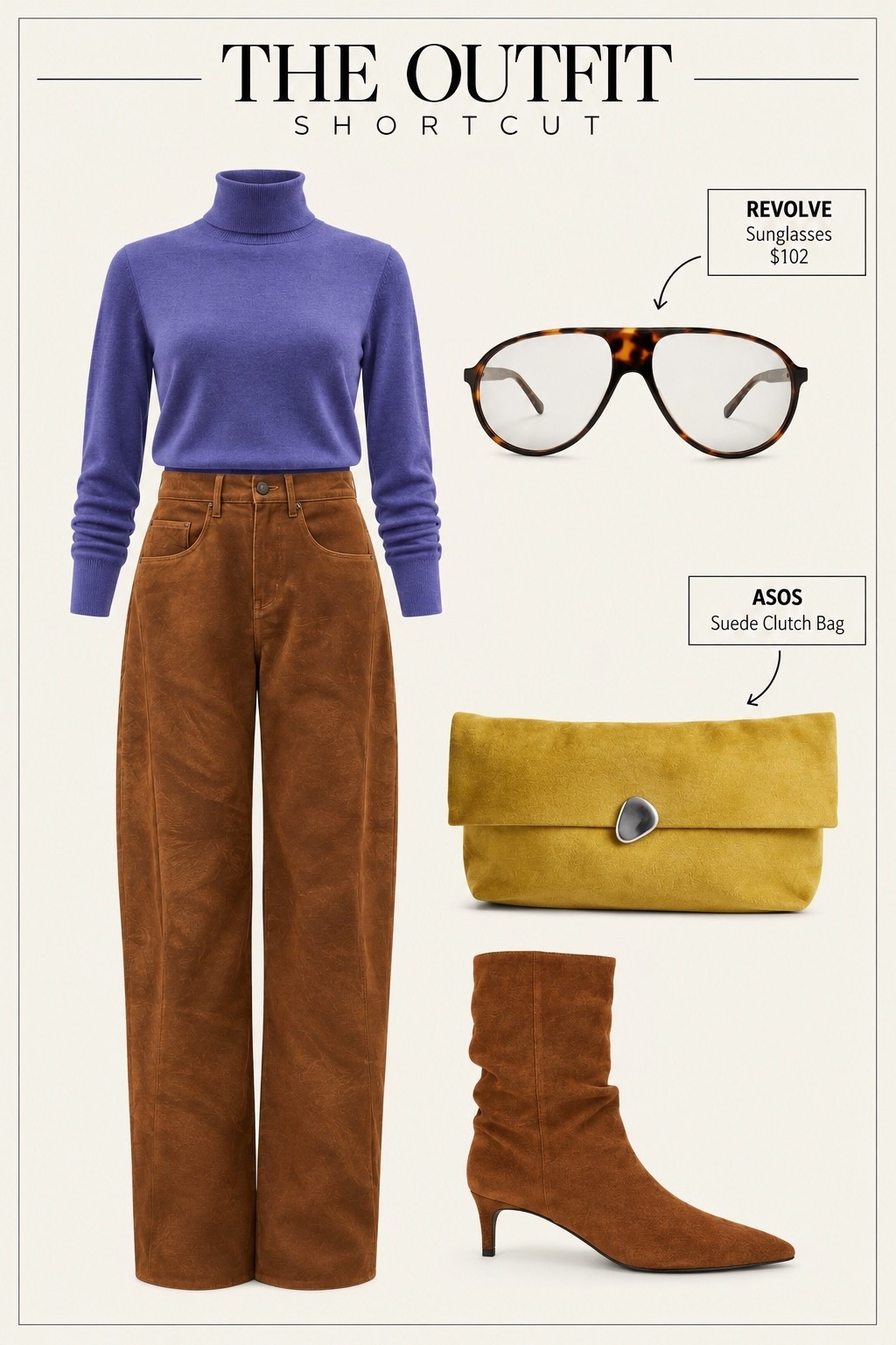 suede pants and boots make this feel really polished, but the purple sweater keeps it from looking too serious. I’d wear this for dinner, drinks, pretty much anywhere I wanted to look put together without being overdressed. Also the glasses in the color blocking keep it trendy 
￼

#LTKootd #LTKOver40 #LTKdayinmylife
