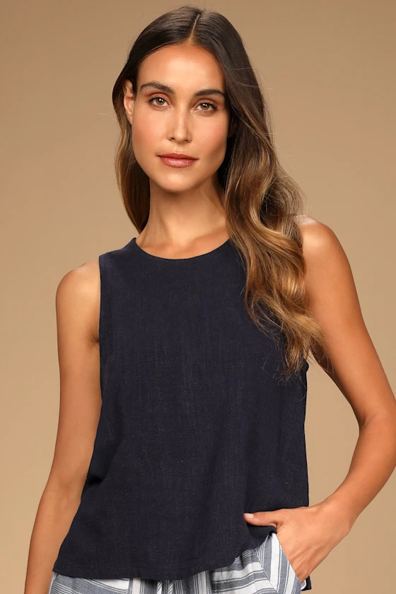 Total Refinery Navy Linen Tank Top | Lulus (US)
