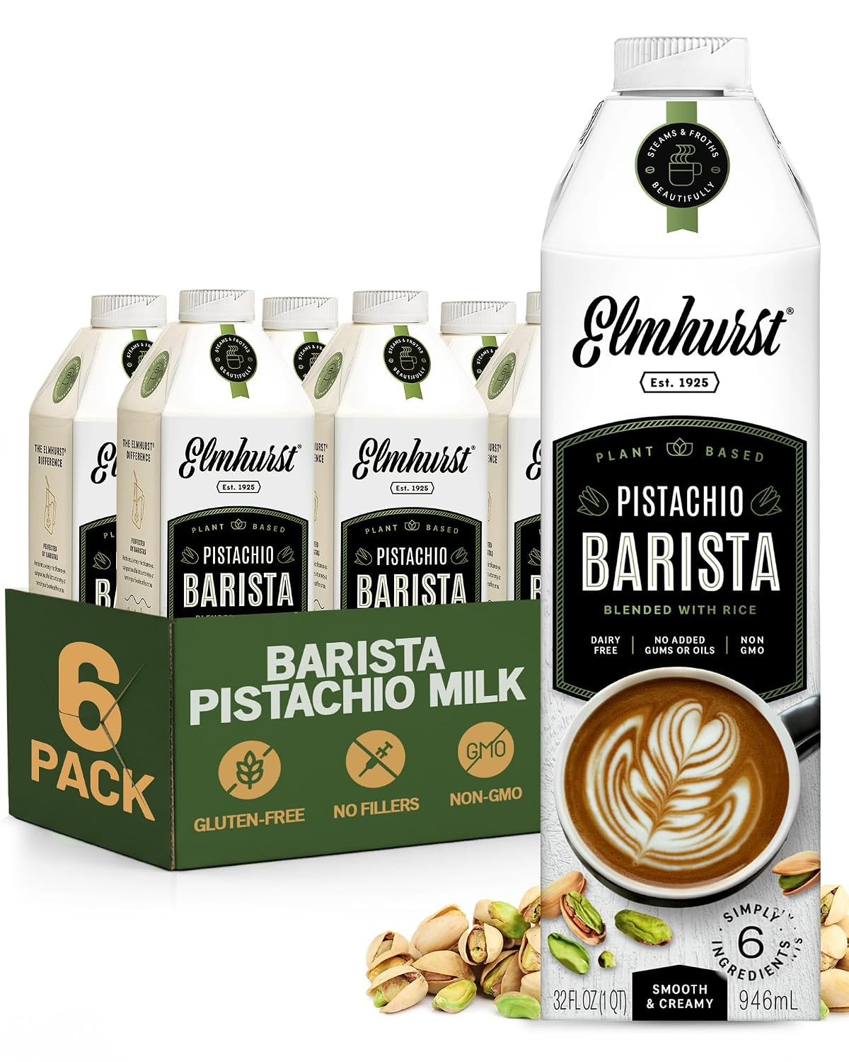 Elmhurst 1925 Pistachio Milk Barista Edition – 32 Ounce (Pack of 6), Vegan | Amazon (US)