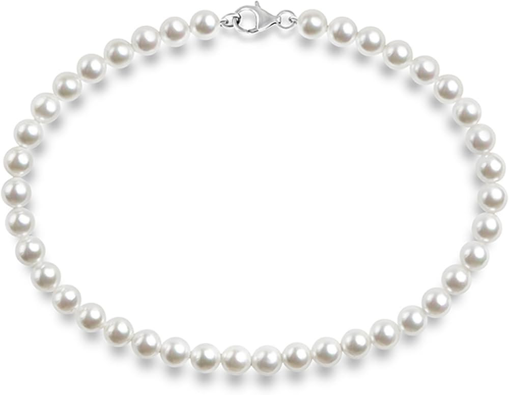 PAVOI Sterling Silver Round White Simulated Shell Pearl Necklace Strand | Pearl Choker Necklace |... | Amazon (US)