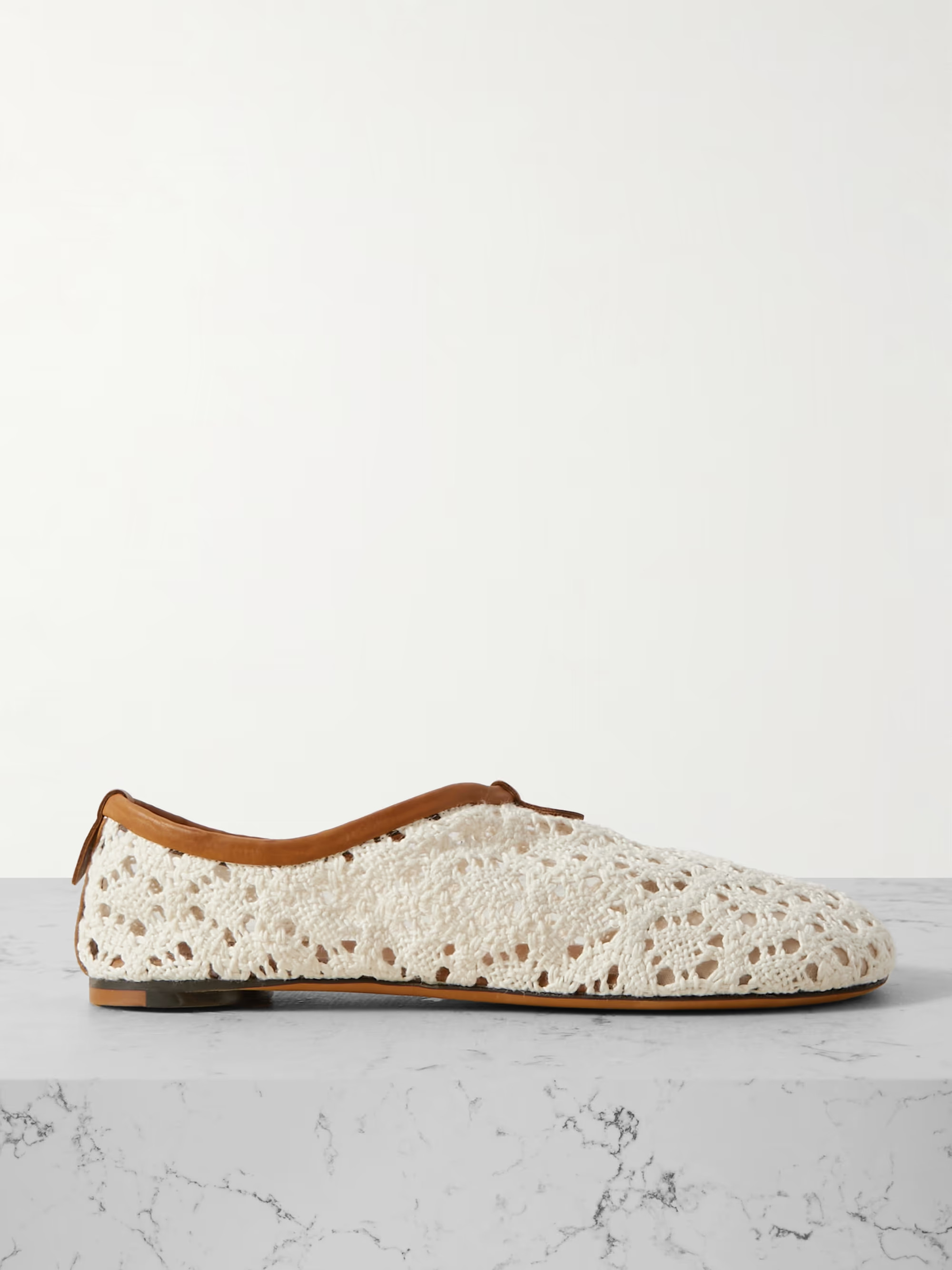 LORO PIANAFloaty leather-trimmed macramé lace flats | NET-A-PORTER (US)