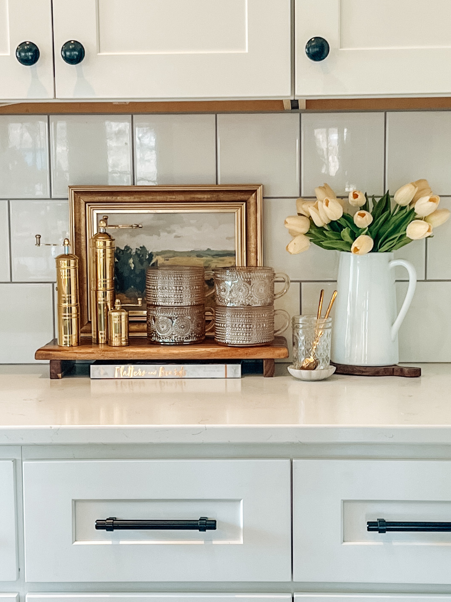 Kitchen decor, kitchen styling, brass grinders, affordable decor, budget friendly, glass mugs, spring kitchen, spring decor 


#LTKhome