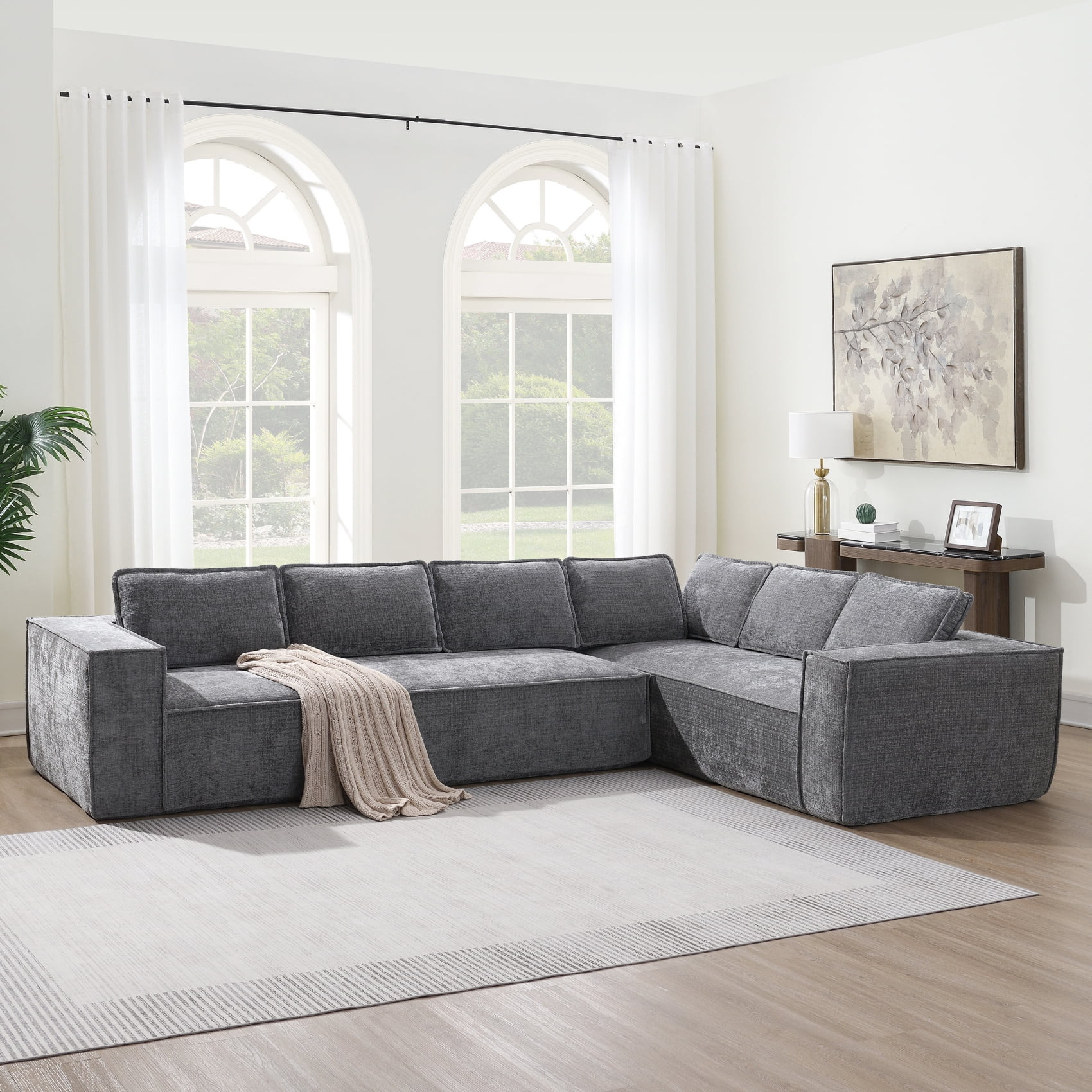 Harper & Bright Designs Foam Modular L-Shaped Sectional Sofa Set, 6 Seat Cloud Couch with Wrinkle... | Walmart (US)