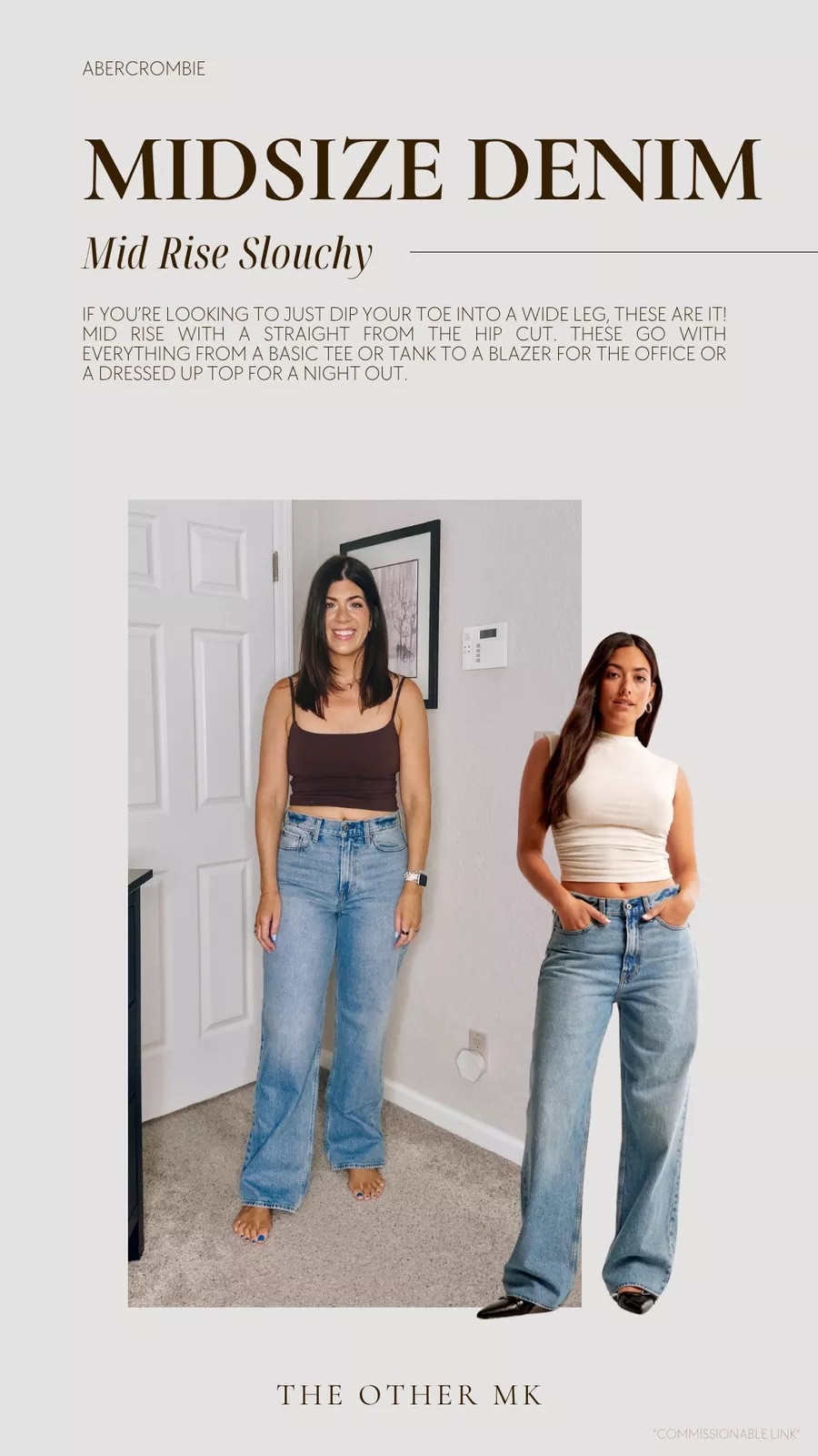 Wearing size 29 long curve ! if you’re looking to just dip your toe into a wide leg, these are it! Mid rise with a straight from the hip cut. These go with everything from a basic tee or tank to a blazer for the office or a dressed up top for a night out. denim sale, winter jeans, winter denim, jeans on sale, midsize denim, Abercrombie jeans

#LTKSeasonal #LTKSaleAlert #LTKMidsize