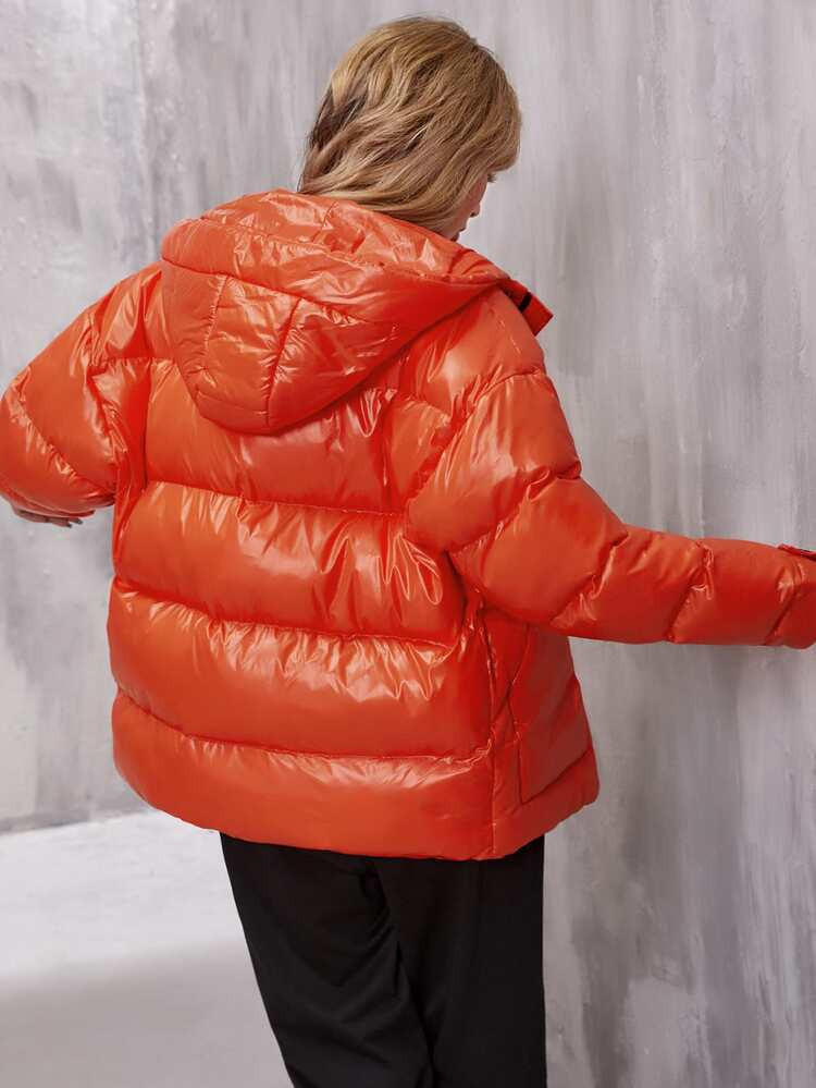 Dual Pocket Drop Shoulder Hooded Puffer Coat | SHEIN